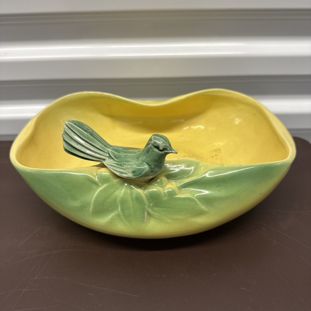 Vintage McCoy Yellow with Green Tints Bird Bath Oval Planter